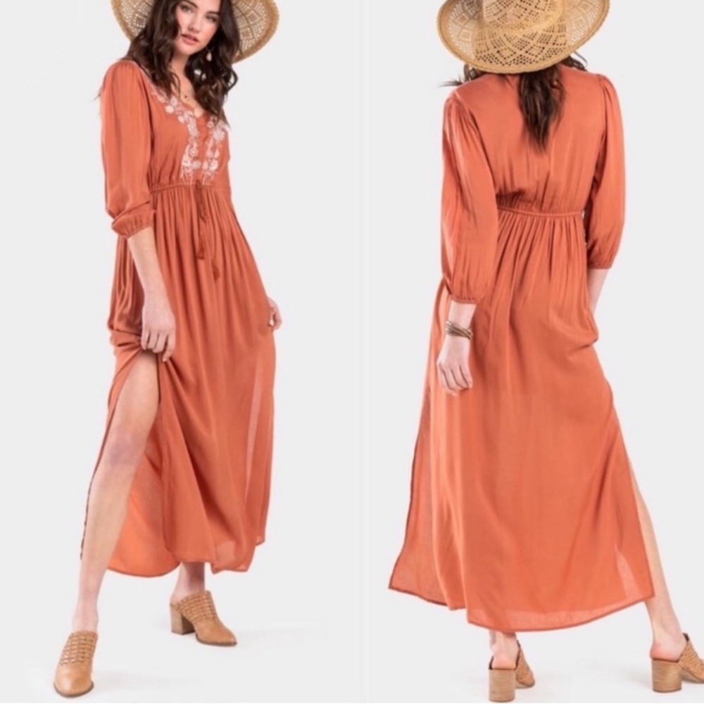 Embroidered Boho Burnt Orange Maxi